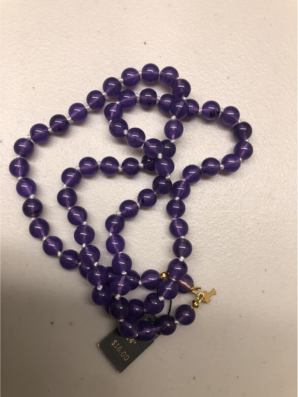 Vintage Trifari Purple Beaded Necklace Knotted 24 Inch With Tag and T